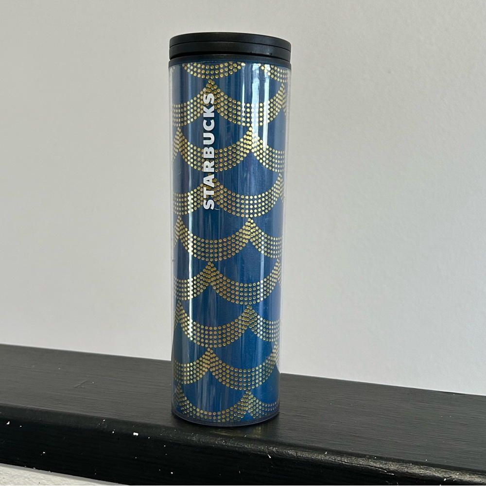 Starbucks 2017 Blue Gold 16oz Tumbler Mug Cup Waves‎